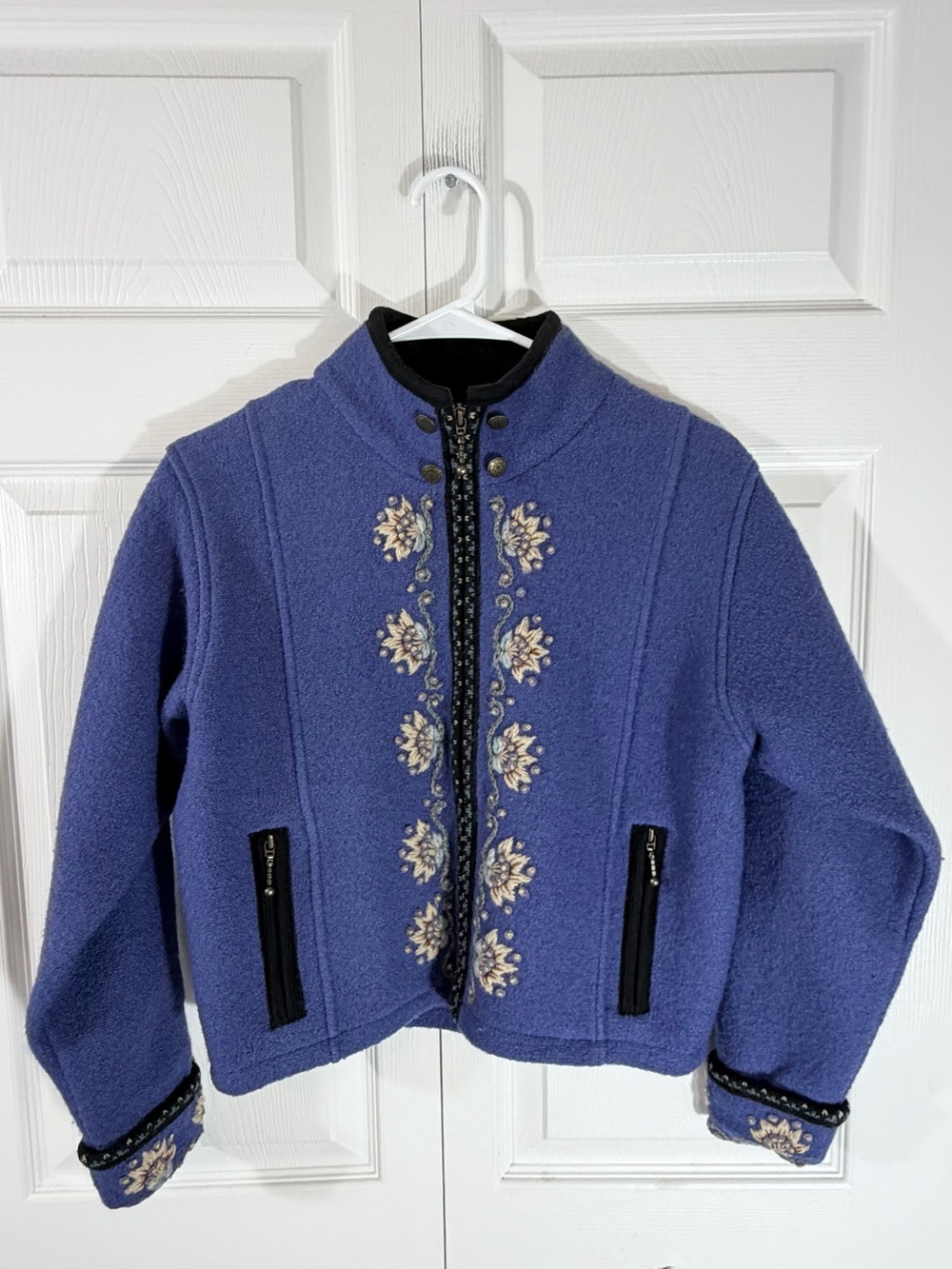 Icelandic Design Wool Floral Embroidered Jacket Blazer cobalt Blue Women’s XS